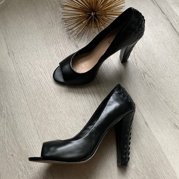 ELLIOTT LUCCA Black Andrea Peep-Toe Pump size 8.5 woven details black classic - Picture 3 of 12